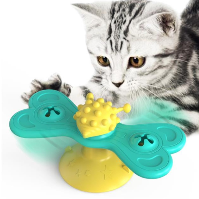 Cat Mulino a vento giocattolo divertente massaggio giocattoli girevoli girevoli con catnip palla denti pulizia prodotti per animali domestici